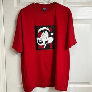 Vintage 90s Pepe Le Pew Red Jumbo Graphic Short Sleeve T-Shirt XL Single Stitch